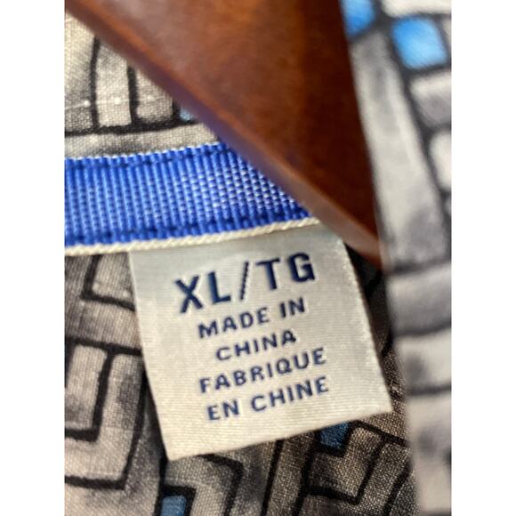 Tommy Bahama 100% Silk Gray/Blue Geometric Pattern Short Sleeved Mens Shirt  XL - Picture 4 of 6